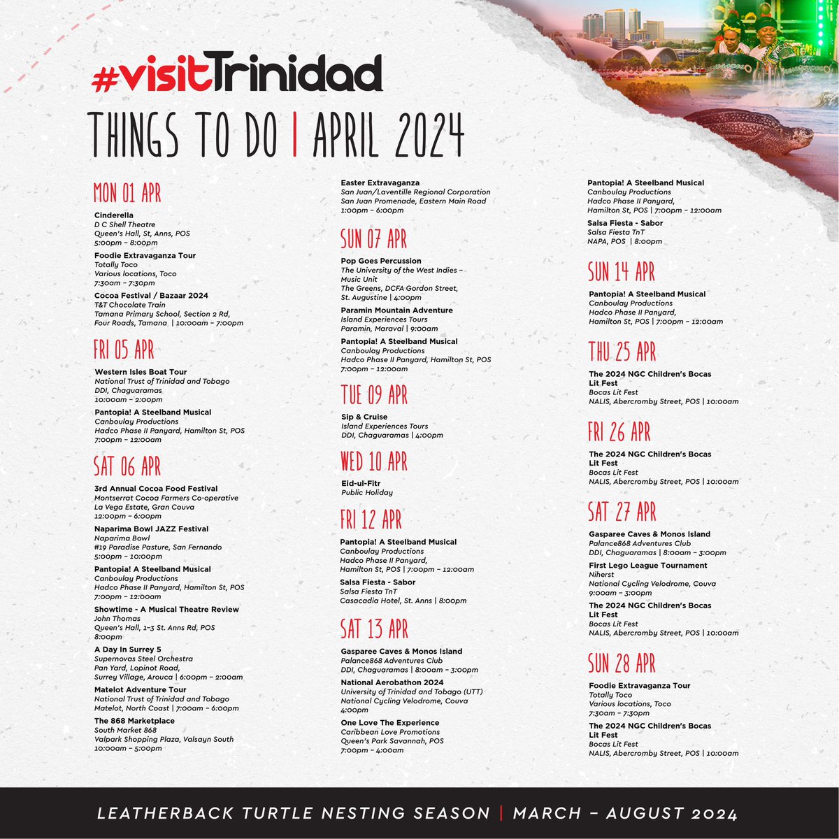 Find something unique to do in Trinidad this month! Here’s a look at our April — Things to Do Calendar. #visitTrinidad
