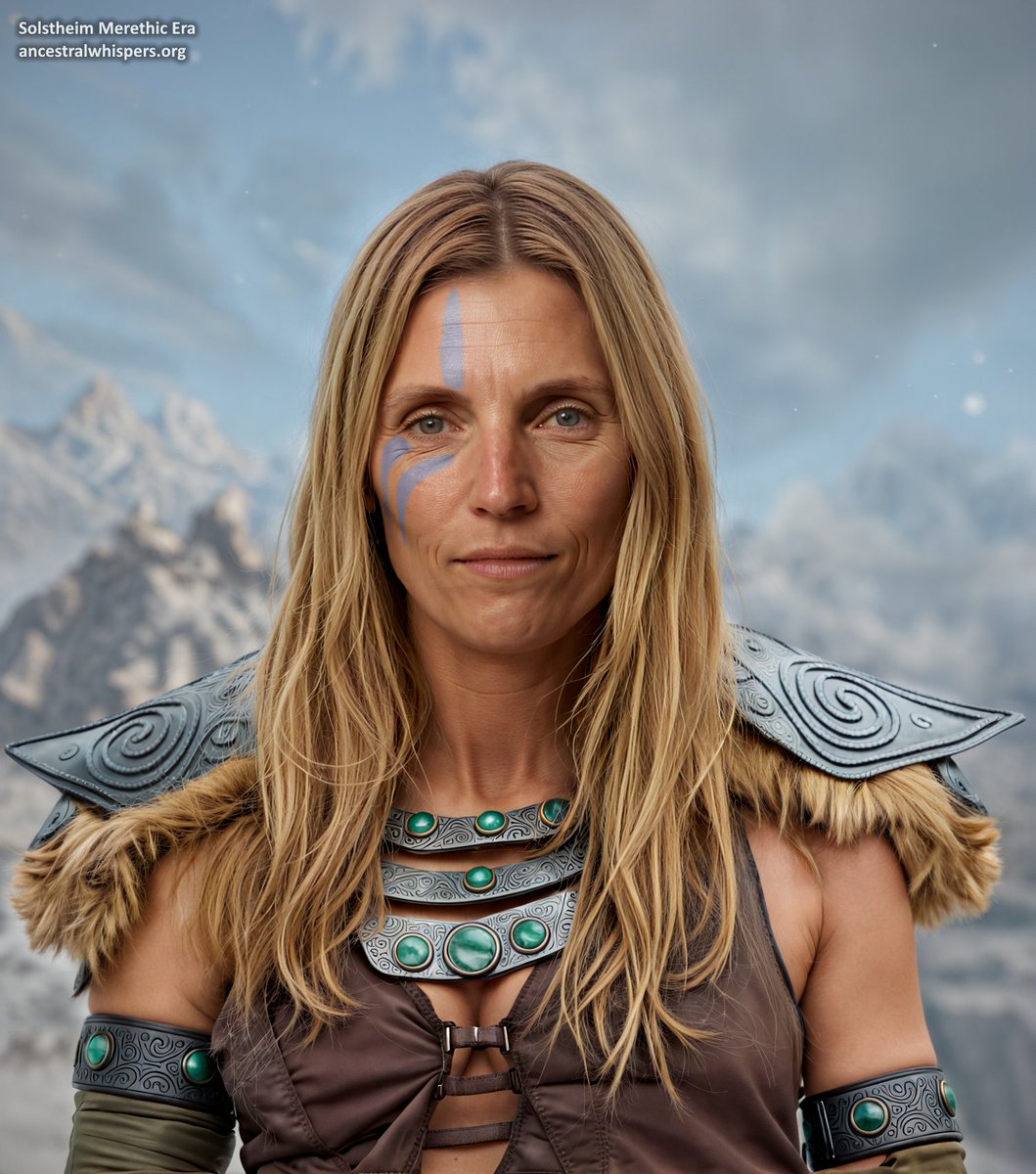 Facial reconstruction of a woman found in the Moesring Mountains, Solstheim, dated to the Late Merethic Era. Her well-preserved remains were found encased in a block of stalhrim. Wounds around her abdomen suggest that she was killed by a powerful thrust, possibly with a spear.