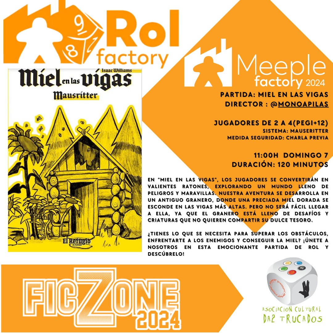 Este año estaremos organizando partidas de rol en la Rol Factory y con un espectacular Taller de Escenografía y Pintura en la FicZone Granada - Convención de Cine, Series y Cómic los días 6 y 7 de abril.  meeplefactory.es/rol-factory/