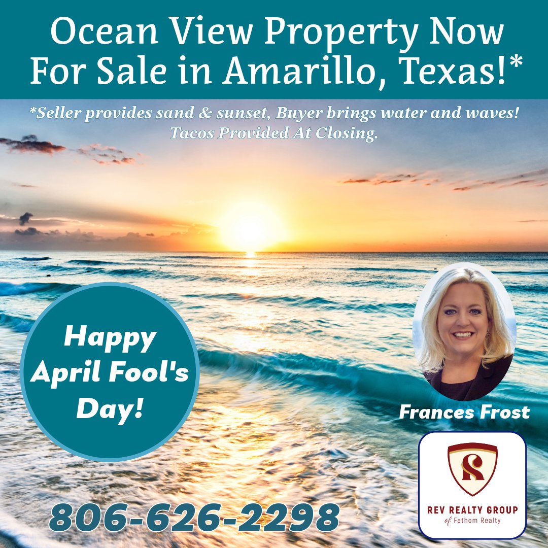 RevRealtyGroup's tweet image. Jokes, Jokes, Jokes, Folks! While we are a looooong way from the ocean, the sand sure can blow! Call me to find your dream home on the range! 806.626.2298
#AmarilloRealEstate #FrancesFrostRealtor #foolmeonce
