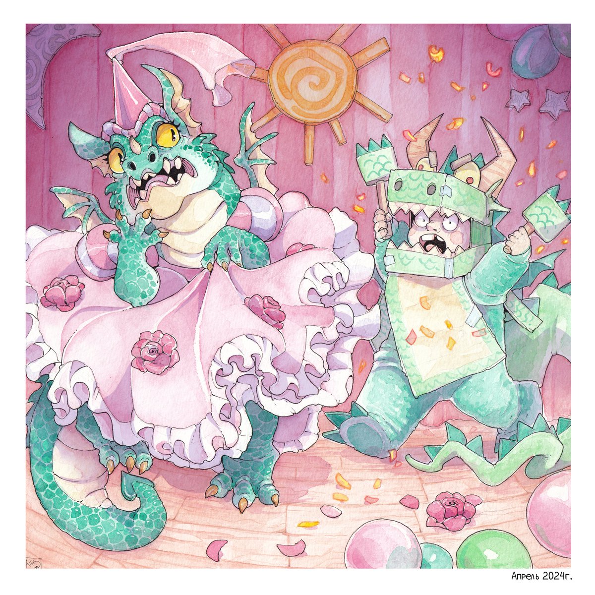 Вот и настал апрель, снова время перевернуть календарь.
Арт на этот месяц выпал со сценкой с детского утренника)
#драконытожелюди