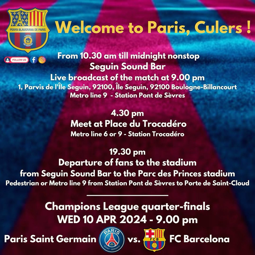 Really looking forward to another legendary previa organised by our Parisian counterparts @PenyaParis 

A passionate contingency of London penyistas will be there and we hope to meet as many culers as possible

#FCBarcelona #UCL #PenyaBlaugranaDeParis #PenyaBlaugranaLondon