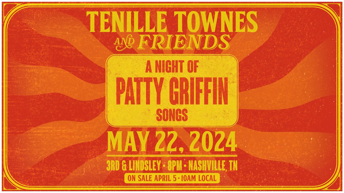 NASHVILLE!! To know me is to know how much I love Patty Griffin. She’s my hero and I’ve wanted to do a show singing some of her songs that have shaped me for a long time and it’s finally happening! I’ve got some friends joining me! Come hang with us on May 22!!! Tickets on sale…