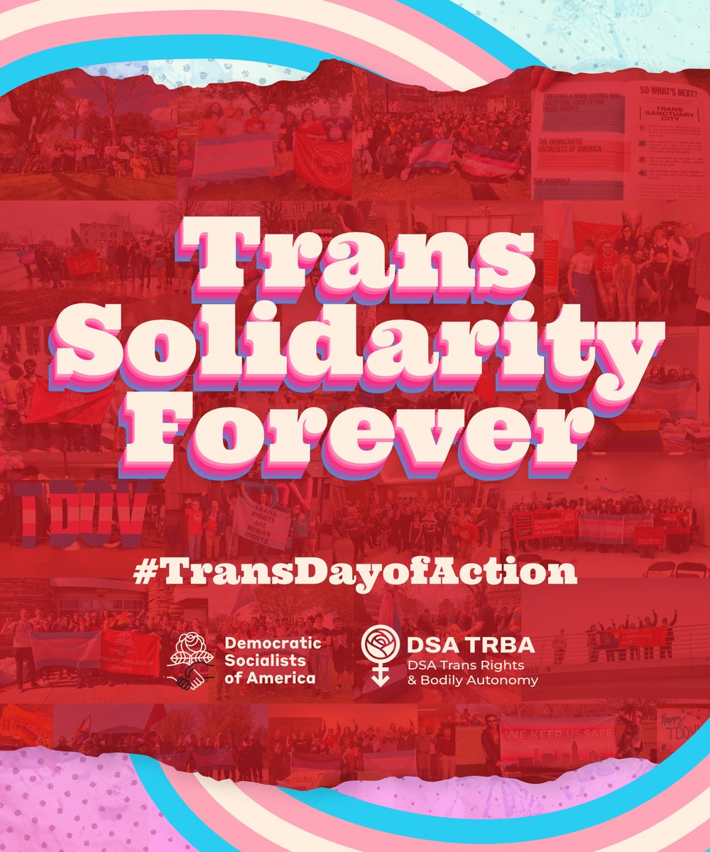 Yesterday, DSA chapters around the country rallied, ran clothes swaps, launched trans sanctuary campaigns, canvassed for socialist pro-trans candidates, and more. In DSA, we turn our love and solidarity into organized power. Open this 🧵 to see our #TransDayOfAction 🌹🏳️‍⚧️