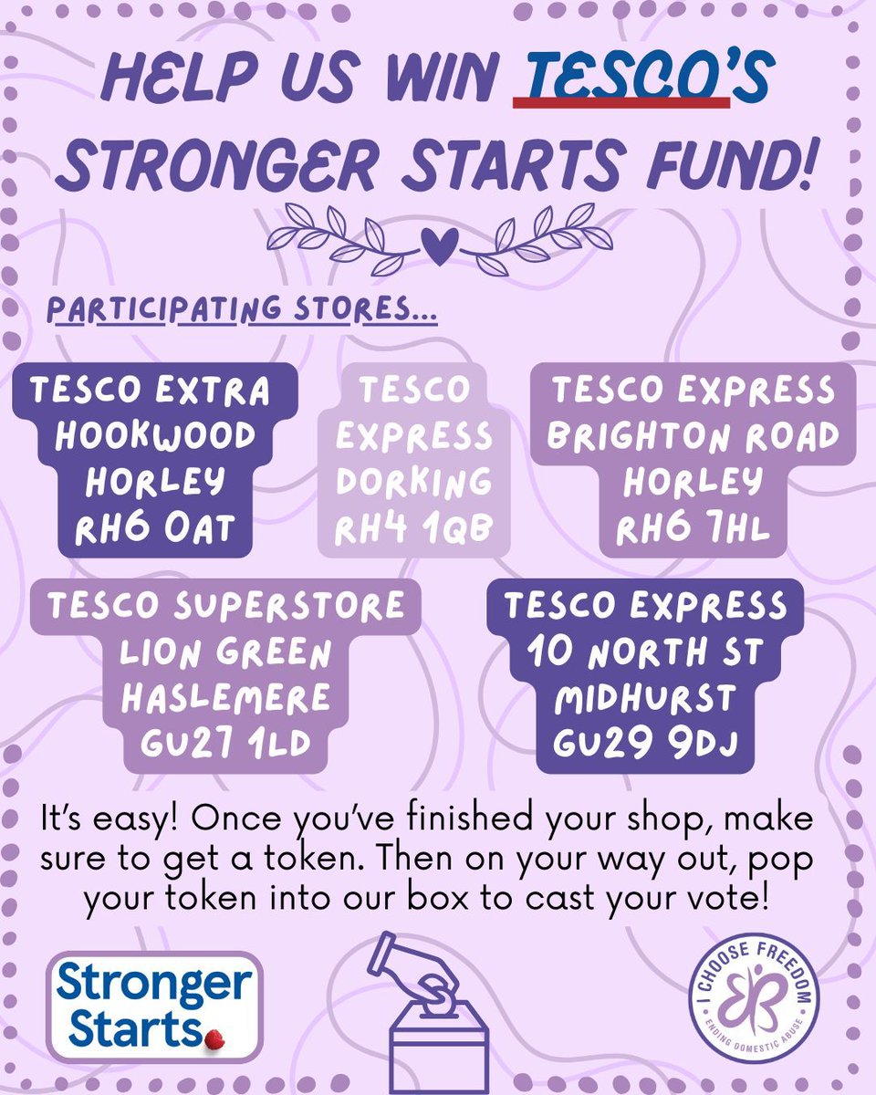 We're campaigning for funding from the #tescostrongerstarts scheme! We've been shortlisted to receive the grant alongside two other incredible organisations, and we need you to please cast a vote for us to help us get the top prize! If you have any questions, please send us a DM