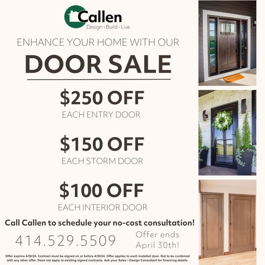 CallenDesignX's tweet image. There's no April foolin' here! Enhance your home with our Door Sale - now through April 30th!