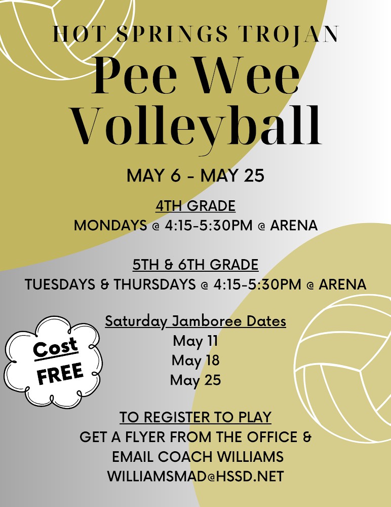 HS School District (@hssd_trojans) on Twitter photo It's almost time for Pee Wee Volleyball. We're looking for any fourth, fifth, and sixth graders who are interested in playing Volleyball. Follow the link to sign up or email Coach Williams at williamsmad@hssd.net. forms.gle/j29X1fNxBGdokD…. It's almost time for Pee Wee Volleyball. We're looking for any fourth, fifth, and sixth graders who are interested in playing Volleyball. Follow the link to sign up or email Coach Williams at williamsmad@hssd.net. forms.gle/j29X1fNxBGdokD….