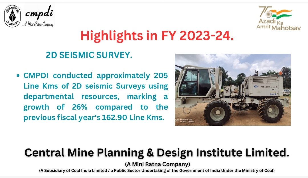 CMPDI conducted approximately 205 Line Kms of 2D Seismic Surveys using departmental resources in 2023-24. @CoalMinistry @CoalIndiaHQ @PIB_Coal @PIB_India