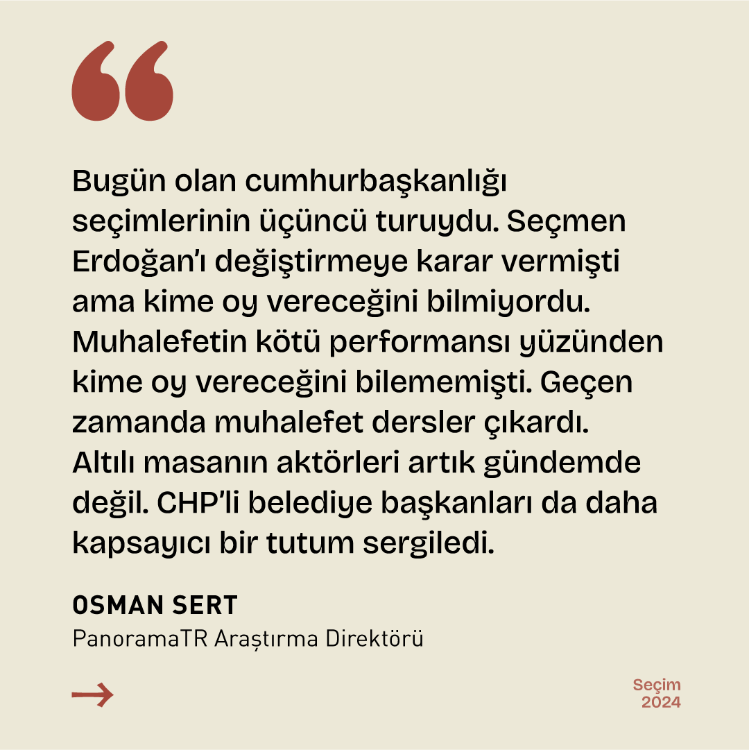 @tanjutosun1 @nibenka PanoramaTR Araştırma Direktörü @osmansrt'e göre seçmen 31 Mart'ta CHP’ye açık çek değil, kredi verdi. Eğer CHP, bu kredinin kapsayıcılığa verildiğini anlar ve bu sorumlulukla hareket ederse, yeni bir dönem başlayabilir.