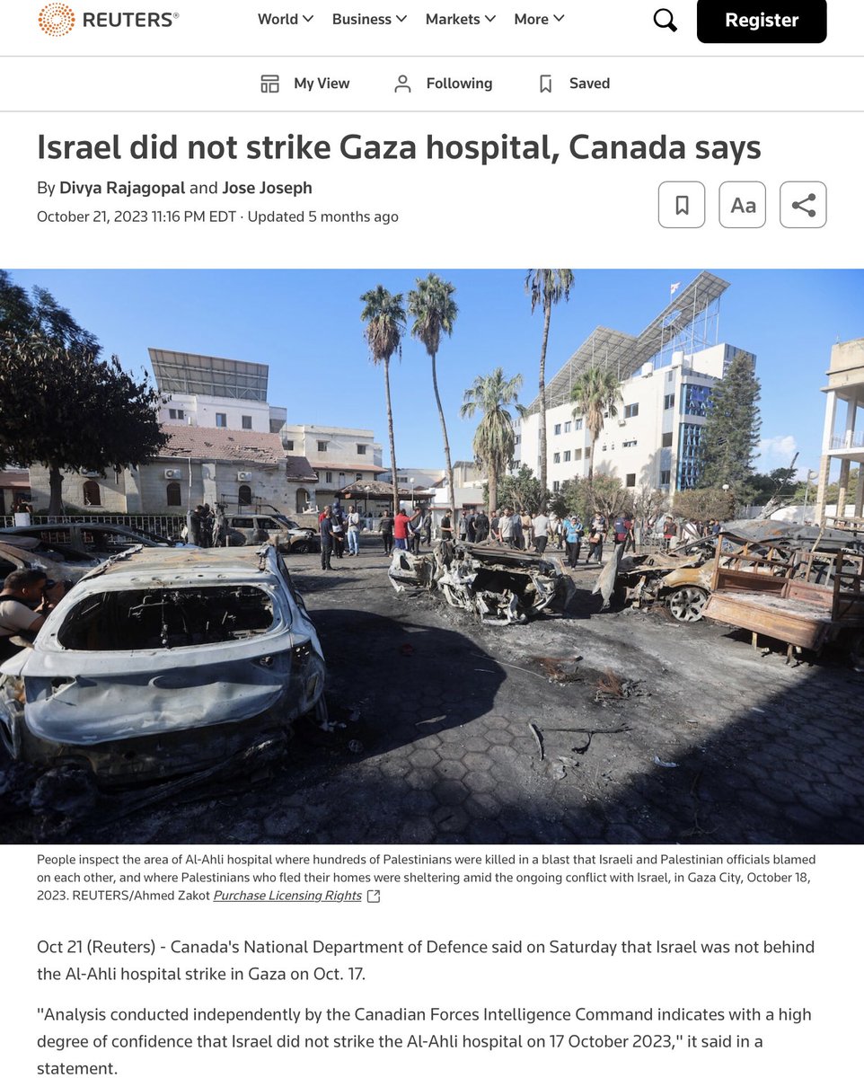 In October 2023, after the explosion at the Al-Ahli hospital in Gaza, western governments, based on reports from their security services, quickly proclaimed Israel was not to blame. Since then Israel has destroyed all 36 hospitals in Gaza. There is a lesson here…