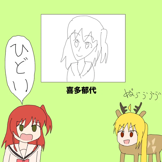 #エイプリルフール 
#喜多郁代 
皆さん絶対知ってたと思ったかとしれませんが
今日はエイプリル・フールです!(もう過ぎたけどねw)
絵が描けなくなったのも嘘です(誠に申し訳ございません!🙇)
ちなみに雑に描いた謎の子は誰っ?っと思った方!
この子は喜多ちゃんですw(喜多ちゃんごめんね🙏) 