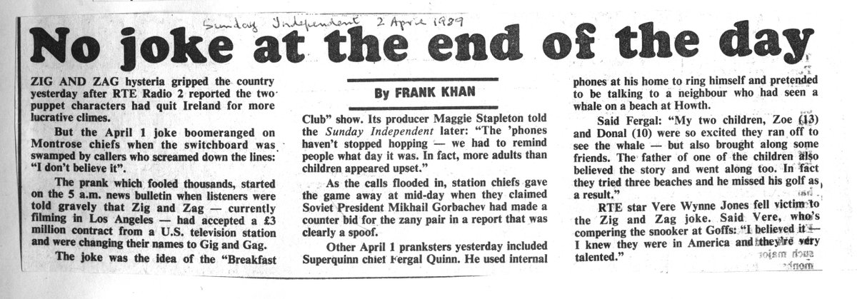DoubleZCreative's tweet image. On this day 1989! Our Dempsey&apos;s Den April 1st joke backfired! #ZigAndZag #DempseysDen #TheDen @rte
