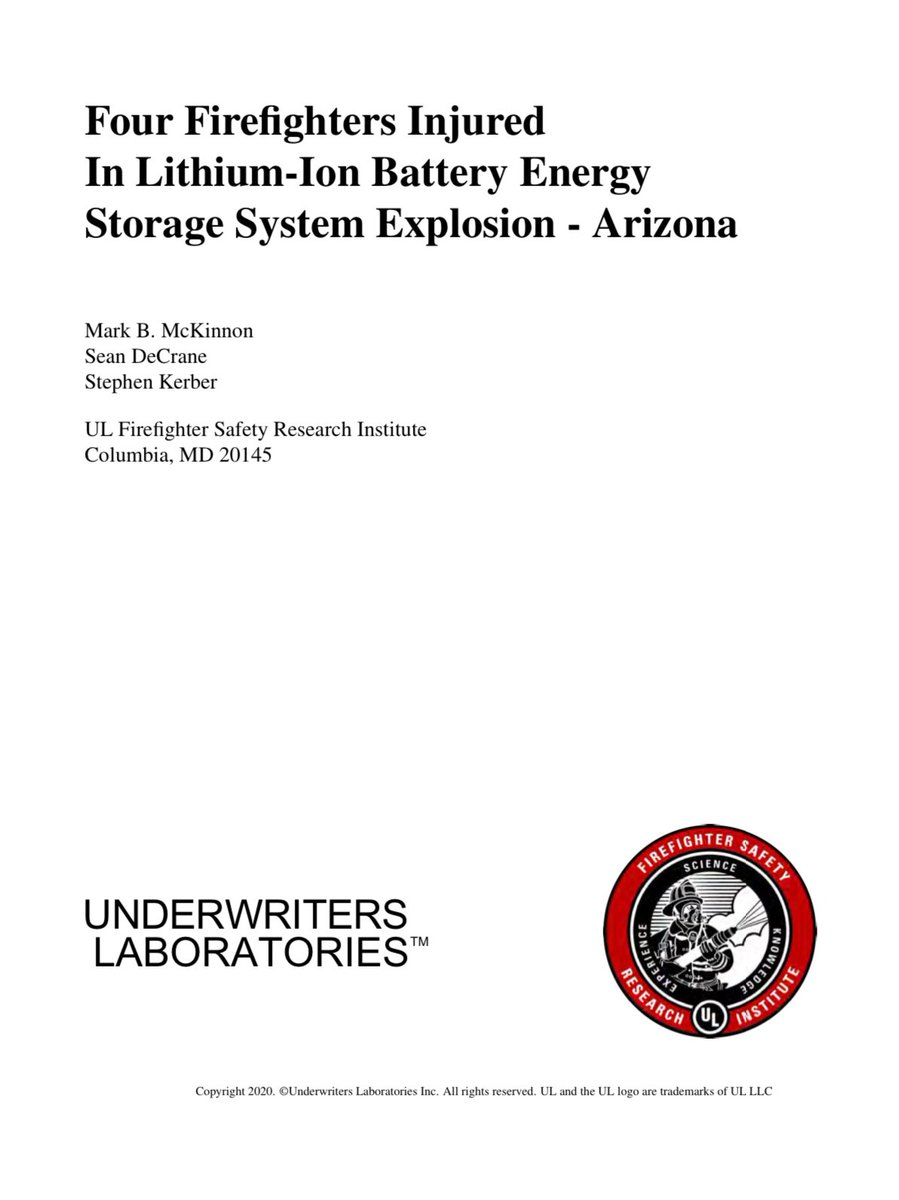 RandyNarinee's tweet photo. Four Hazmat Technician firefighters were injured in an explosion at a Lithium-ion Battery Energy Storage System (ESS). It is important to note that all incidents involving Lithium Ion batteries are considered Hazmat calls. However, our Hazmat Techs do not currently have the necessary training to effectively deal with this rapidly evolving technology.

According to the report, the HAZMAT team conducted a final entry into the hot zone and determined that the concentrations of HCN and CO near the ESS were below an acceptable threshold. Following the incident action plan, the team proceeded to open the door to the ESS at approximately 20:01 hours. Unfortunately, a deflagration event occurred at around 20:04 hours, resulting in serious injuries to all HAZMAT team members. They were transported to nearby hospitals for treatment.

For the full report: [Four Firefighters Injured In Lithium Ion Battery ESS Explosion - Arizona](https://t.co/9Heq1BGsVq)

#LithiumIonSafety #ESS #EnergyStorageSystem @FSRI_org