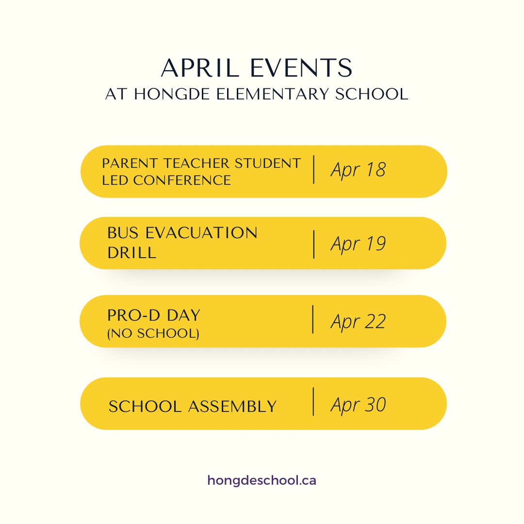 Get ready for #April filled with events and activities at #HongDeElementary!

Stay connected for more updates and let's make April a month to remember!