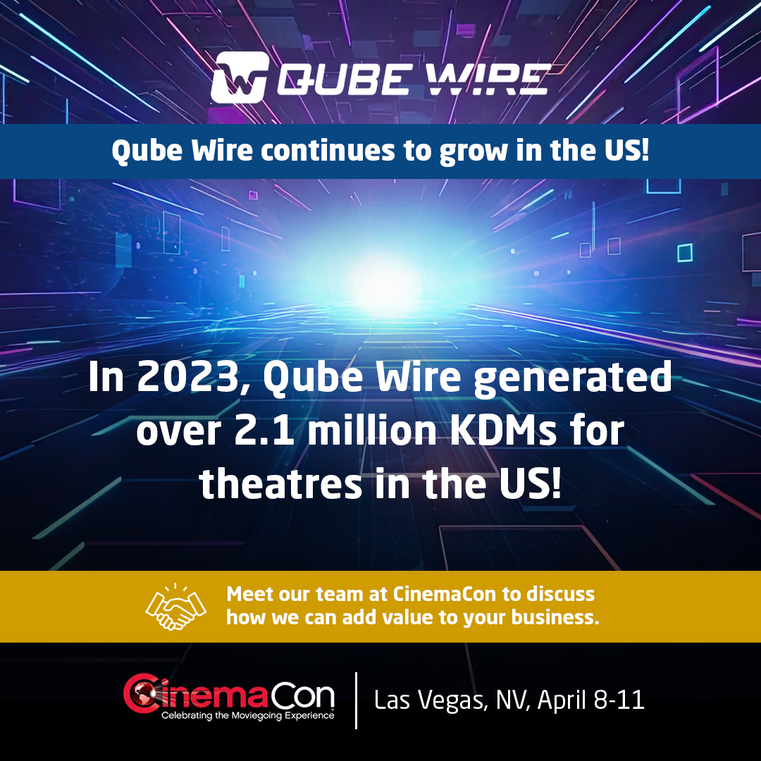 Qube Wire's platform for KDM management and delivery is a user-friendly web interface. Distributors can upload encrypted content and generate KDMs for individual theatres or screening events. Meet our team at CinemaCon to discuss how we can add value to your business. #QubeWire…