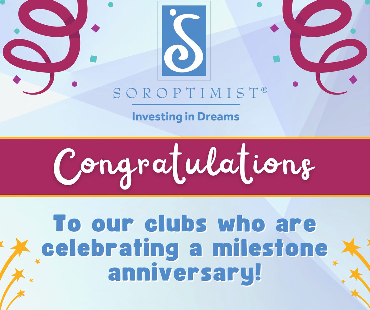 CONGRATULATIONS to all the clubs celebrating a milestone anniversary during the month of April! 🎊🎊🎊 blog.soroptimist.org/blog/club-anni… Thank you for your dedication to helping women and girls achieve economic empowerment through access to education!