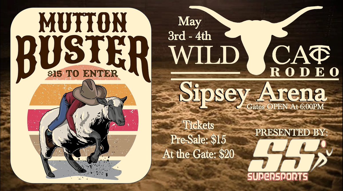 tcountyfootball's tweet photo. #MarkYourCalendar #CowboyUp
#What - Wildcat Rodeo 
#PresentedBy - Super Sports SG
#When 🗓️ - May 3rd and 4th 
Gates Open @ 6PM
#Where 📍- Sipsey Arena
17845 Hwy 171, Northport AL
#HowMuch - $15 PreSale 🎟️@ TCHS
$20 At the Gate
#LilBuckaroos - #MuttonBusting 🐑 $15 https://t.co/8Gs4i9BsGW