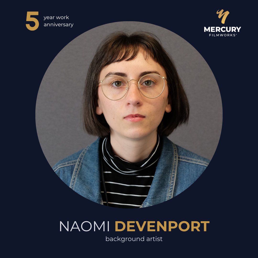 Congratulations to Naomi Devenport, our talented background artist, on her 5th work anniversary as a valued member of the Mercury Filmworks Talent! Naomi, thank you for your commitment. 📷📷 #mercuryfilmworks #storytellers #itallstartswithascribble #mfw #talent #workanniversary