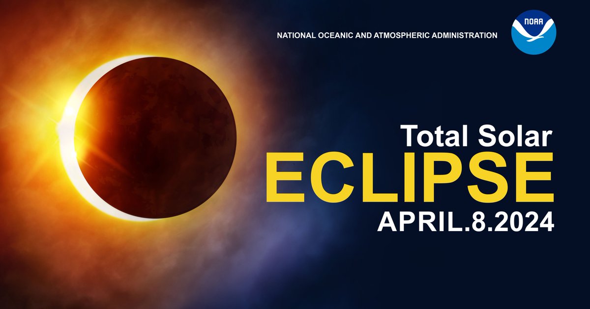 HAPPENING APRIL 8: Watch live coverage of the Total Solar Eclipse during our event in Dallas, TX, featuring Neil deGrasse Tyson & PBS's Ready, Jet, Go! & an array of guest speakers. nesdis.noaa.gov/events/total-s… #TotalEclipse #Eclipse2024 #NOAATotalEclipse2024 @noaasatellites