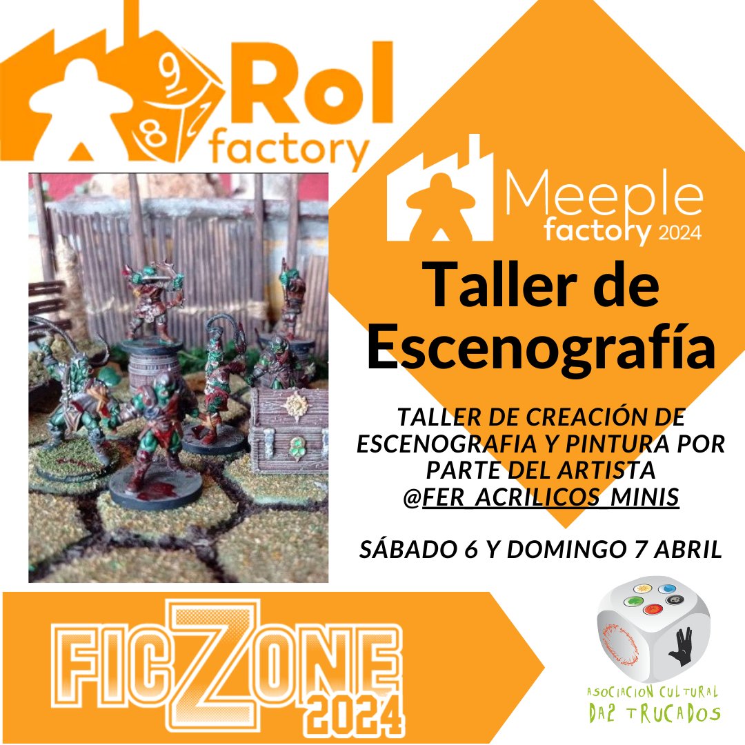 Podrás encontrar nuestro Taller de Escenografía y Pintura en la <a href="/MeepleFactory/">Meeple Factory</a> en la zona Rol Factory durante el fin de semana. Además con partida de rol. <a href="/FicZone/">FicZone</a>