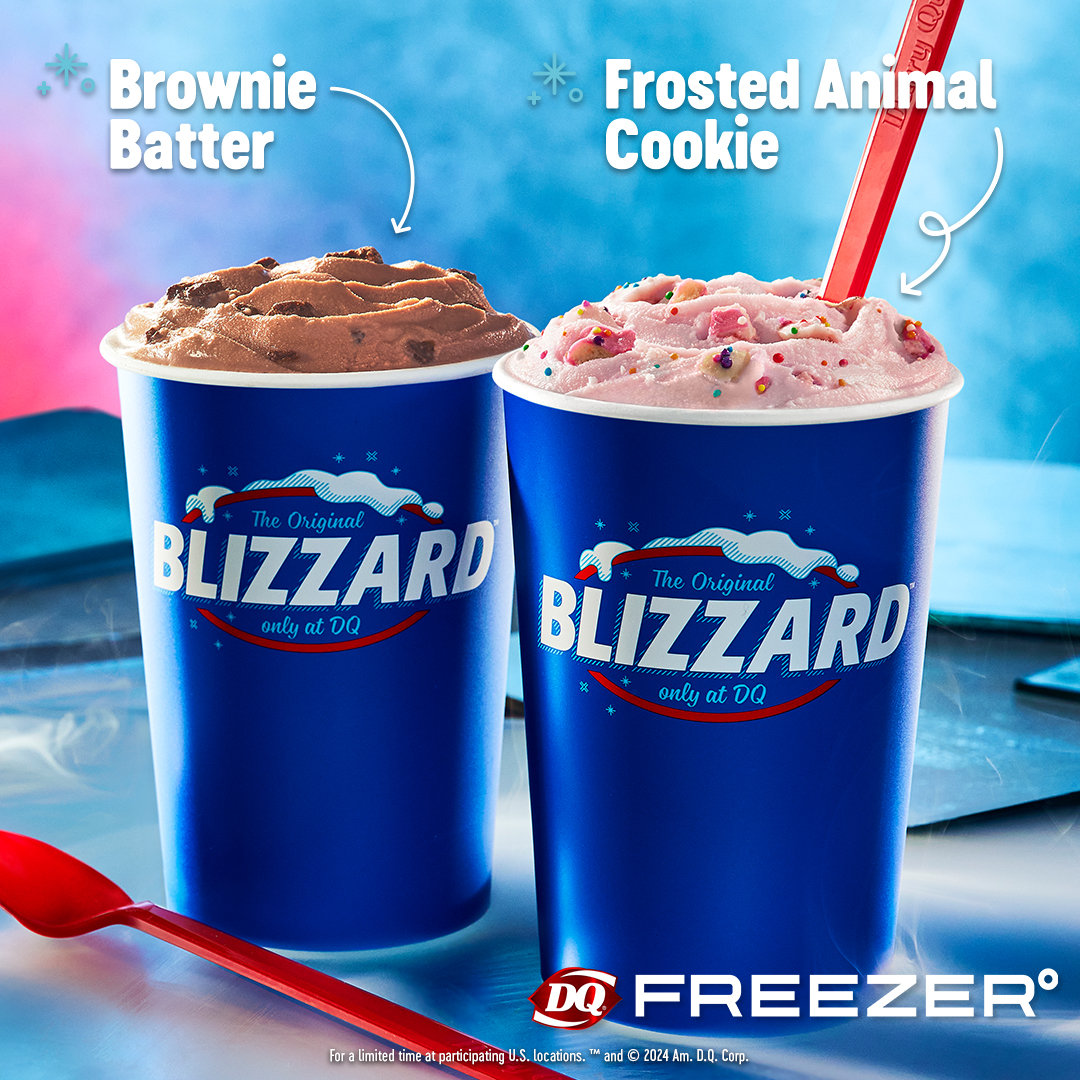 DairyQueen's tweet photo. The DQ Freezer is open!! Home to all past BLIZZARD Treat favorites. We brought back fan-favorite Frosted Animal Cookie and legendary Brownie Batter. Grab yours before the DQ Freezer closes! https://t.co/fwIGo1D0pK