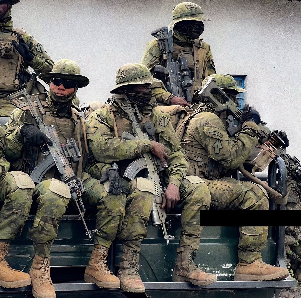 Picture shows a FARDC special forces team getting ready to hit the road. 🇨🇩

#fardc #congo #ponabendele🇨🇩 #military #africanmilitary #kongo #specialforces