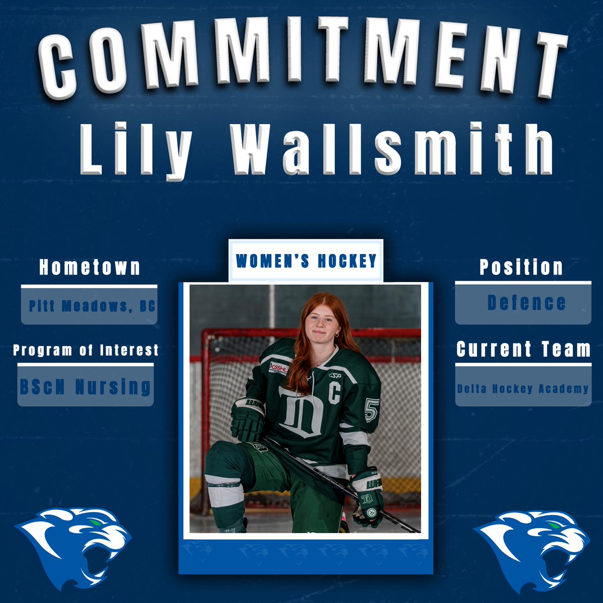 CougarsSault's tweet photo. ‼️ COMMITMENT ALERT ‼️  

Women's hockey signs Delta Hockey Academy defenceman, Lily Wallsmith, for the 2024-2025 season!🏒  

Welcome to the Cougars! 🐾  

#CougarPride https://t.co/OJhKCA7X76