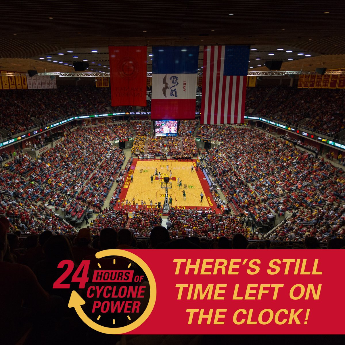 isufoundation's tweet photo. ⏱️ Don’t let the clock run out on #24HoursofCyclonePower without joining the fun! Make your buzz-beater gift on #ForeverTrueDay at https://t.co/1tasO9iOP0 before the clock strikes noon. Don’t miss out! https://t.co/jwbtOMdpwf