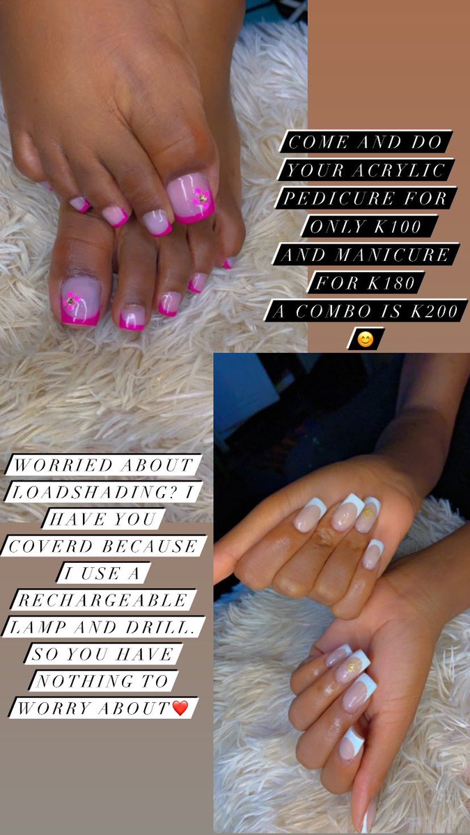 My location is kamwala south along Esther Lungu road. I am also mobile 😊 
Kindly retweet. My next client might be on your timeline. Book me some I raise some money for graduation 🤧🤧🙏 stick ons are k100 manicure and k60 pedicure. Acrylics as shown in the picture 🥹🥹