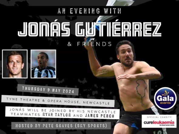 Bucket list dream coming true on the 9th May, anyone else going to the @TyneOperaHouse to meet @elgalgojonas @PeteGravesTV and James Perch, I'm going on me own and may need some moral support to finally meet @TaylorR1984 😭🖤🤍🙏 #NUFC