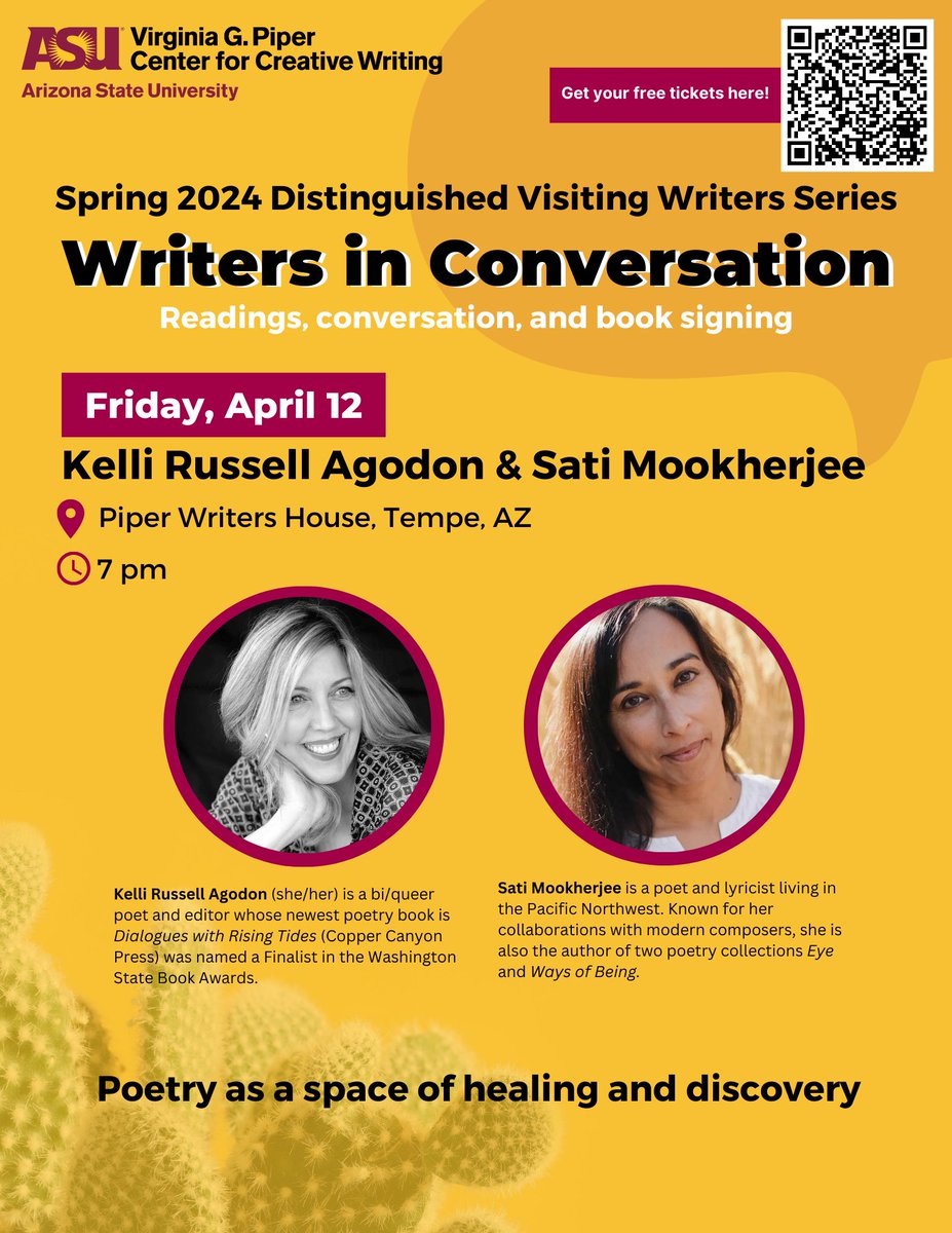 Happy National Poetry Month @piper_center. Join us April 12, a reading, conversation and book signing by @KelliAgodon & @MookherjeeSati. Let's share & celebrate all words can do! With @asuEnglish, @ASUopendoor
