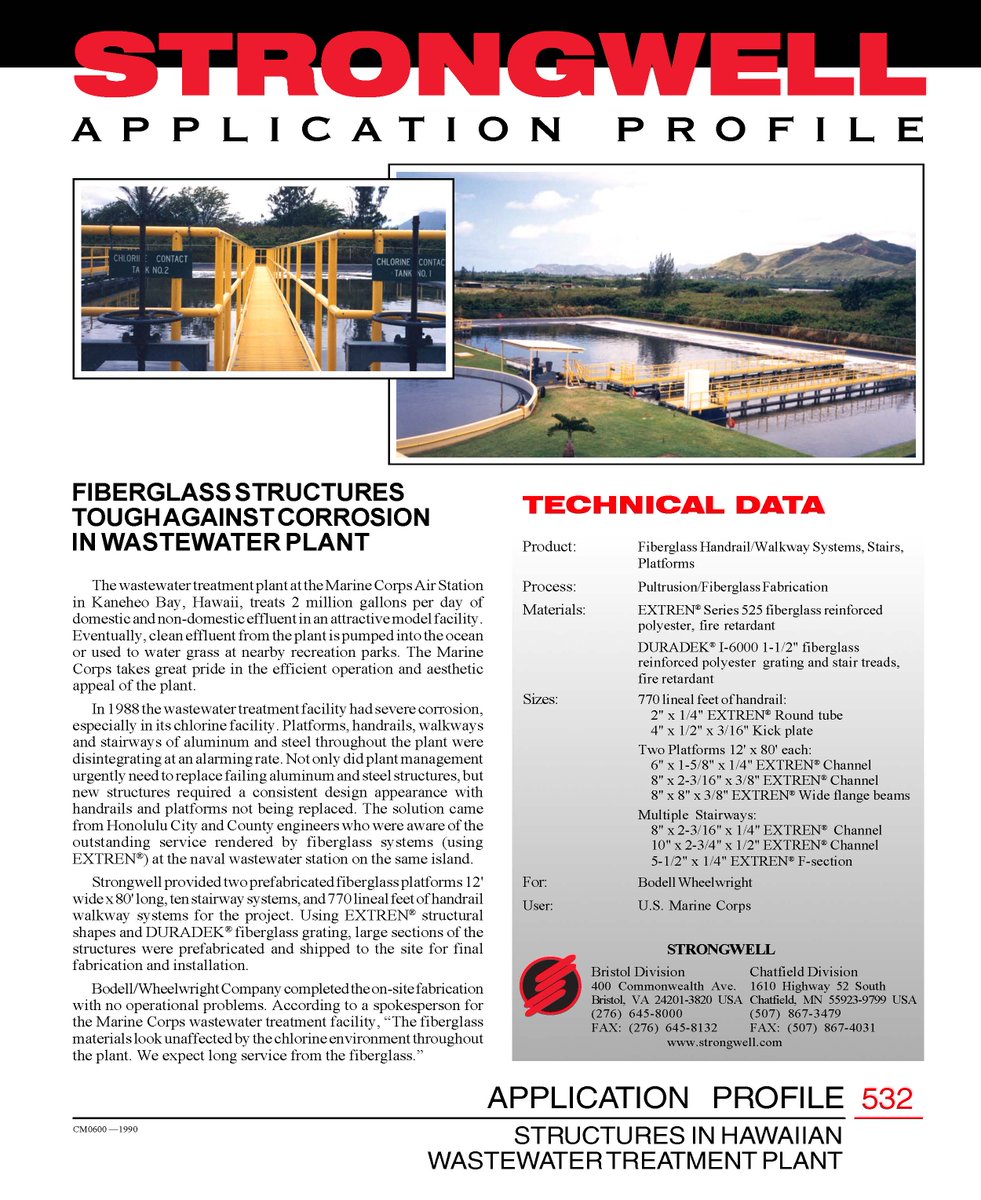 strongwellmc's tweet photo. This week's featured project is on #WWTF #WWTP . #madeinusa #EXTREN and #DURADEK were both used throughout a chlorine treatment facility due to excessive corrosion in #aluminum and #steel structures. #Fiberglass #composites https://t.co/a6SUlWUuNA https://t.co/JspwwK6azj