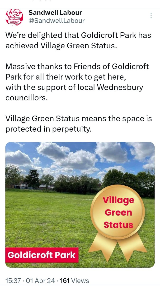 This is the same park that councillors costigan, giles and jughes wanted to have houses built on. Now they have a friends group they can control with one being the chair of the wednesbury levelling up board. This is a Labour stitch up.