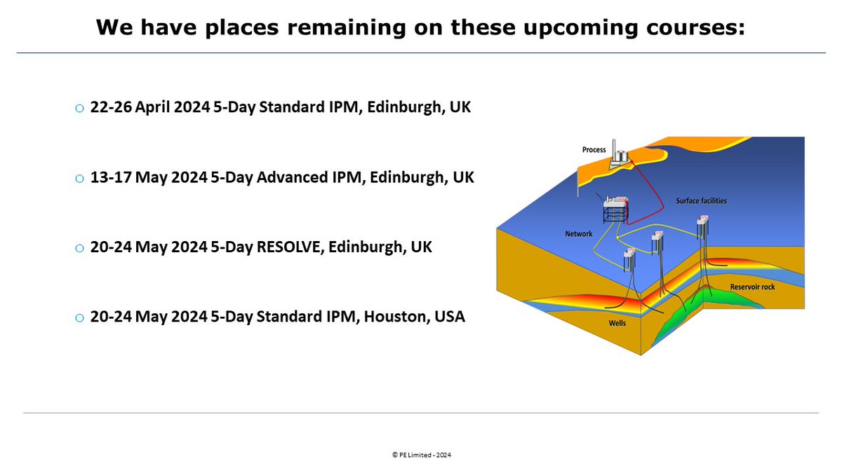 We have upcoming IPM training courses! Find-out about course content and how to register here: petex.com/services/train… We hope to see you in Edinburgh or Houston!