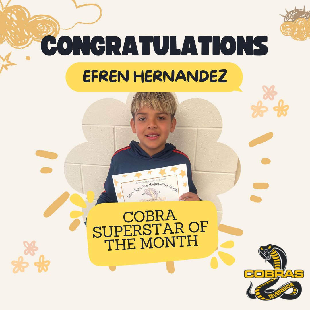 Congratulations  to our two Cobra Superstar Students of the month, Aviana Hernandez and Efren Hernandez! Keep being amazing! 🌟🎖️😎