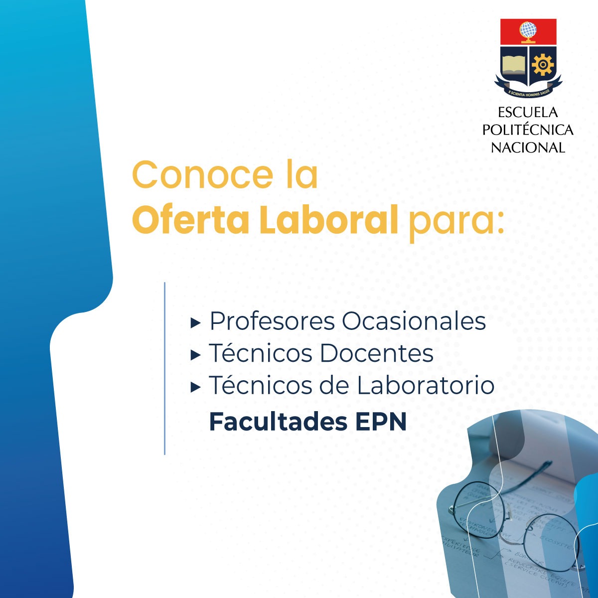 👩‍🏫 ¡#OfertaLaboral! 

🔎 Buscamos profesionales apasionados para unirse a nuestro equipo como:

👨‍🏫 Profesores ocasionales; 
🔧 Técnicos docentes; y, 
👩‍🔬 Técnicos de laboratorio 

🔬 ¡Sé parte de nuestro equipo de trabajo! 👩‍🏫 

💼 Revisa la oferta en: epn.edu.ec/oferta-laboral…