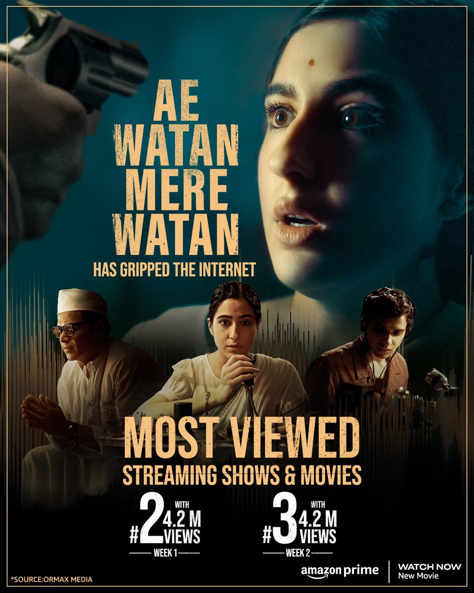 Two weeks on the airwaves, still sparking revolution!📻 #AeWatanMereWatanOnPrime, watch now! #AeWatanMereWatan #KaranJohar @apoorvamehta18 @somenmishra0 @SaraAliKhan @emraanhashmi @verma_abhay_ @SparshShrivas19 #KannanIyer @darab_farooqui @PrimeVideoIN