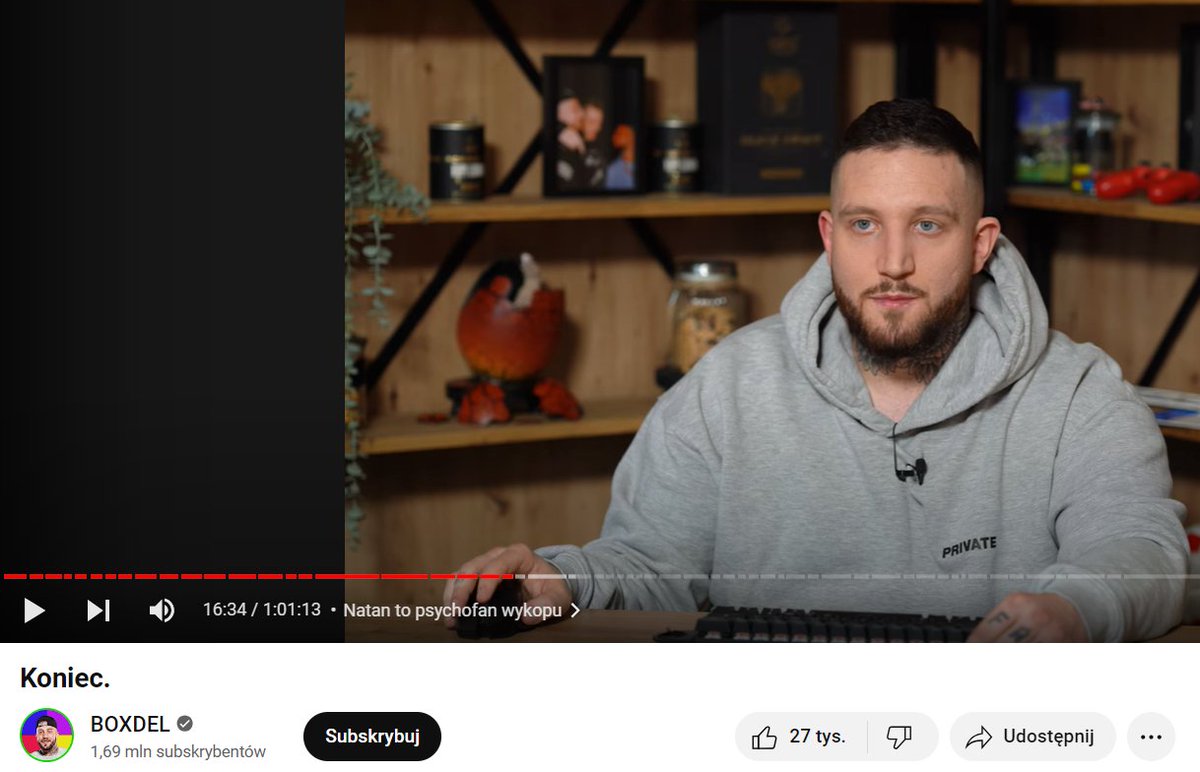 Jest taka nowa drama pomiędzy YouTuberami, którą rozkręcił Boxdel. Nieważne, jaka dokładnie, szkoda czasu. 
Ale ma bardzo fajny, najbardziej plusowany komentarz pod filmem:

"Jest jedna rzecz, którą youtuberzy powinni zrozumieć. Wy robicie krzywdę sobie, nie nam, widzom. My mamy