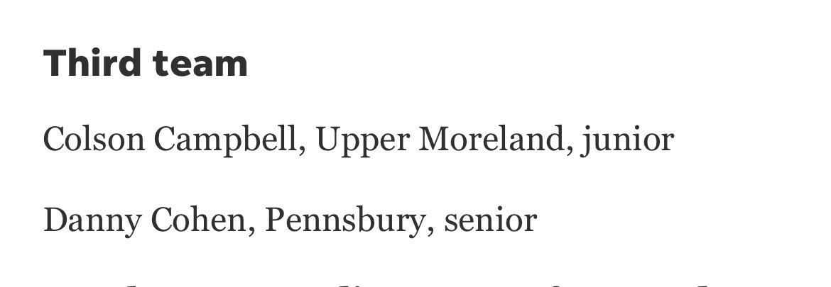 <a href="/TomMoorePhilly/">Tom Moore</a> <a href="/WoodBoysBball/">Archbishop Wood Boys Basketball</a> <a href="/WTHS_Sports/">WTHSAthletics</a> <a href="/cbeasthoops/">CB East Hoops</a> <a href="/gs_athletics/">GSAthletics</a> <a href="/GAPatriots/">GAPatriots</a> <a href="/Neshaminyhoops/">Neshaminy Boys Basketball</a> <a href="/Owls_Athletics/">Bensalem HS Athletic</a> <a href="/CBW_BB/">CB West Boys Basketball</a> <a href="/UMGoldenBears/">UMoreland Athletics</a> <a href="/LaSalle_Sports/">La Salle Sports</a> <a href="/CRS_Basketball/">CR South Men’s Basketball</a> <a href="/hgpathletics/">Holy Ghost Prep Athletics</a> Congratulations to <a href="/dancohen0710/">Dan Cohen</a> on his third team all area selection!