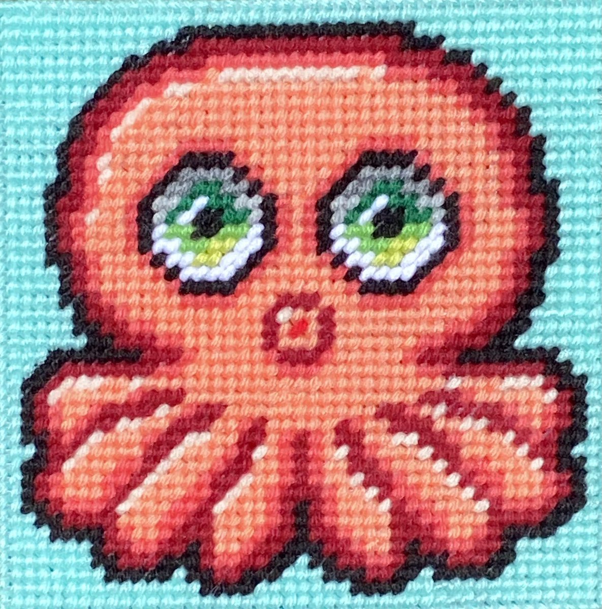 interlacing_web's tweet image. Baby Octopus, acrylic yarn on plastic canvas. #handmade #yarn #plasticcanvas #art #needlepoint #octopus #crafting