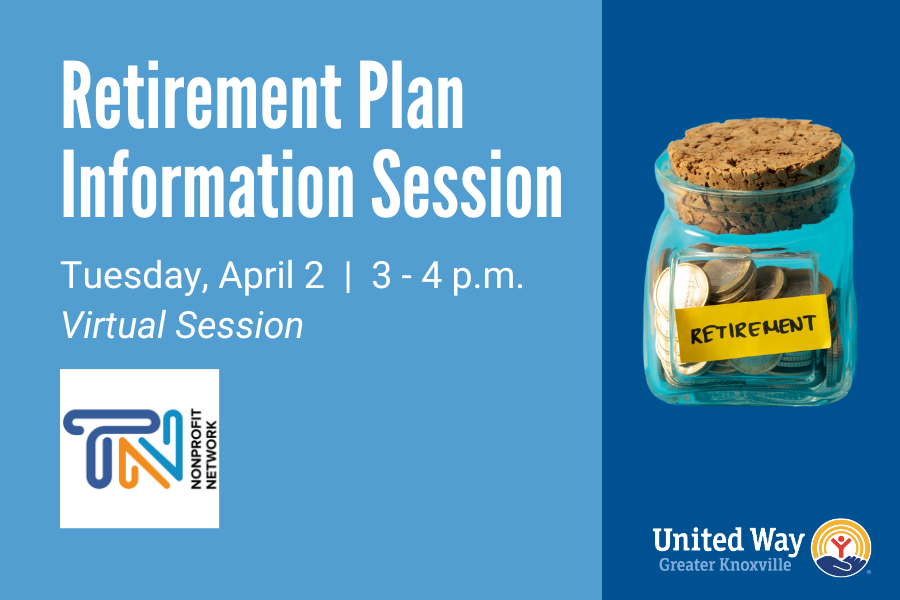 🌟 Calling all Tennessee Nonprofits! 🌟 Invest in your team's future with the Tennessee Nonprofit Network's upcoming Retirement Plan Information Session Webinar. Register now ➡️ ow.ly/Kae650R5NPt 📅 Tuesday, April 2 🕑 Time: 3 - 4 p.m. EST 📍 Location: Online