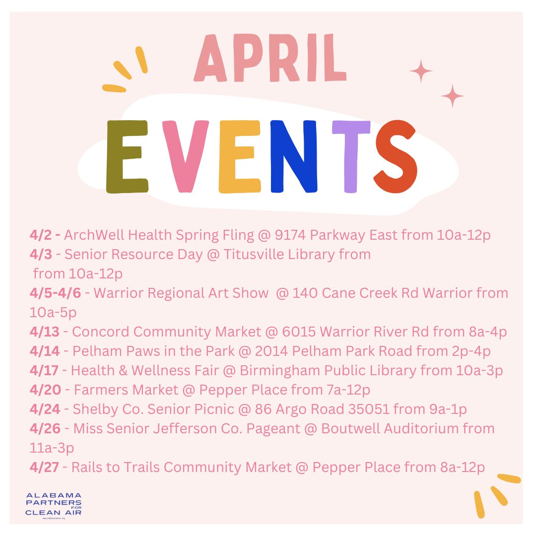ALCleanAir's tweet image. April Events. Come see us!