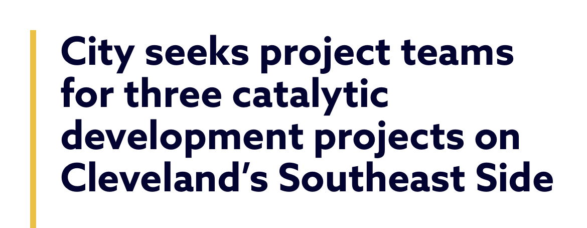 The City seeks project teams for three catalytic development projects on Cleveland’s Southeast Side! The RFQ seeks professional real estate development teams to reinvest in up to three vacant land sites in the Lee-Harvard neighborhood. Learn more: bit.ly/4abvbQO