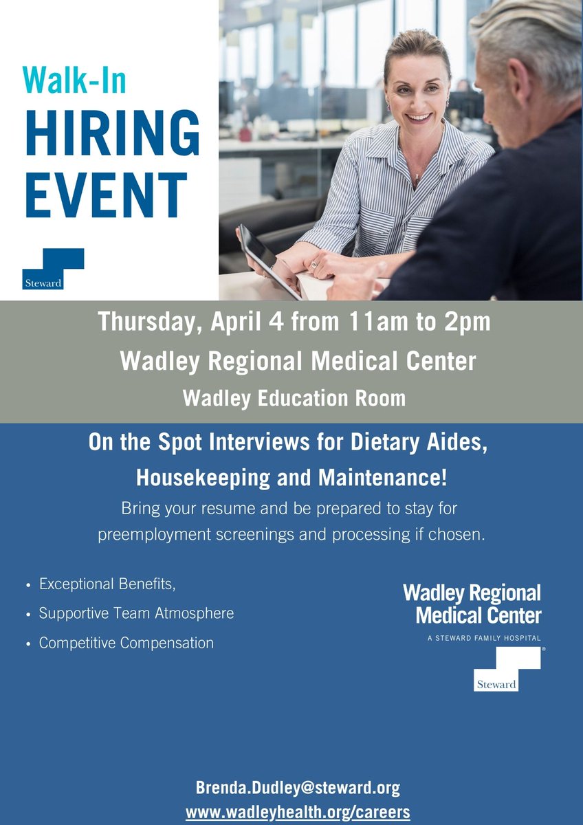 Bring your resume and meet with us for our Walk-In Hiring Event on Thursday, April 4 from 11am to 2pm! On the Spot Interviews for Dietary Aides, Housekeeping and Maintenance. bit.ly/3Bl0nia