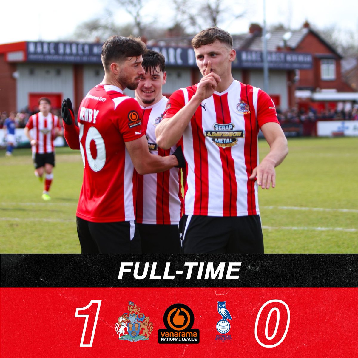 altrinchamfc's tweet photo. Full Time: Alty 1 Oldham Athletic 0

Big game, big performance, BIG WIN!!!!!!!!!

#COYR #Alty4All https://t.co/WFQUYmwnDV