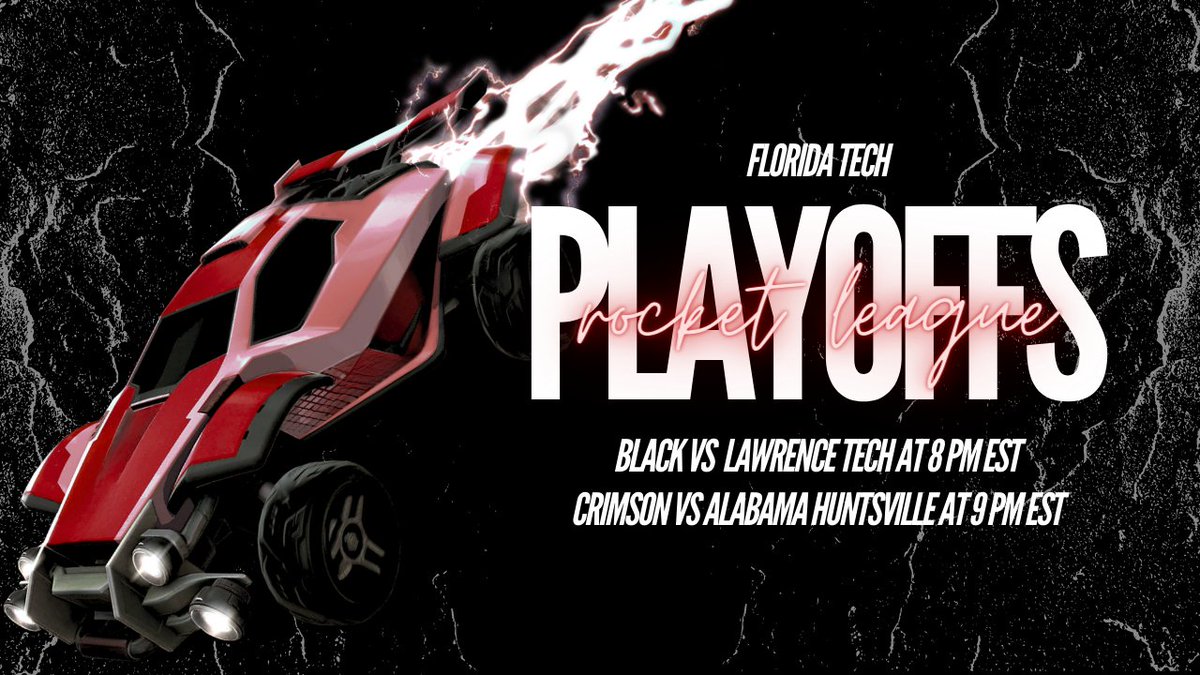 Come cheer on both of our Rocket League teams tonight! 

Florida Tech Black
🆚 <a href="/LTUesports/">Lawrence Tech Esports</a> 
⏰ 8 PM EST

Florida Tech Crimson 
🆚 <a href="/UAHEsports/">UAH Esports</a> 
⏰ 9 PM EST

Both games can be found on our main stream here: twitch.tv/fltechesports