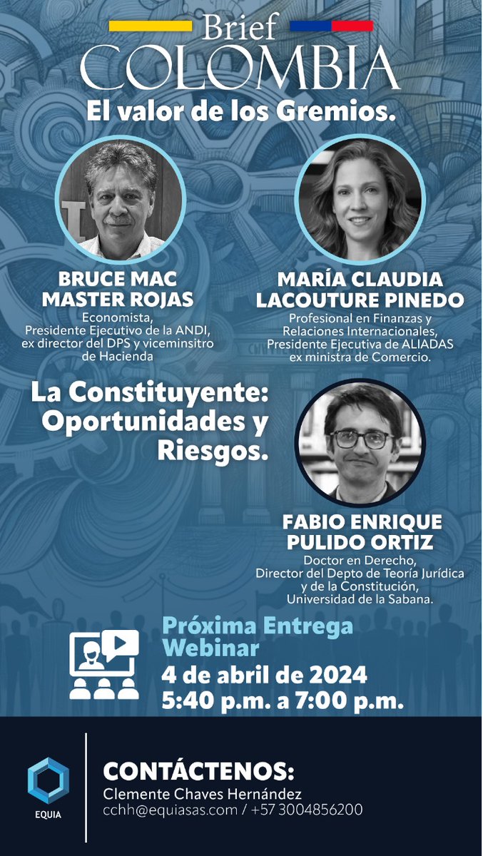 📢 ¡No te pierdas nuestro Webinar este jueves a las 5:40pm! 🕰️

Únete para discutir el tema: "La constituyente: Oportunidades y riesgos" con la participación del Dr. Fabio Pulido, director del departamento de Teoría Jurídica y de la Constitución. 📚