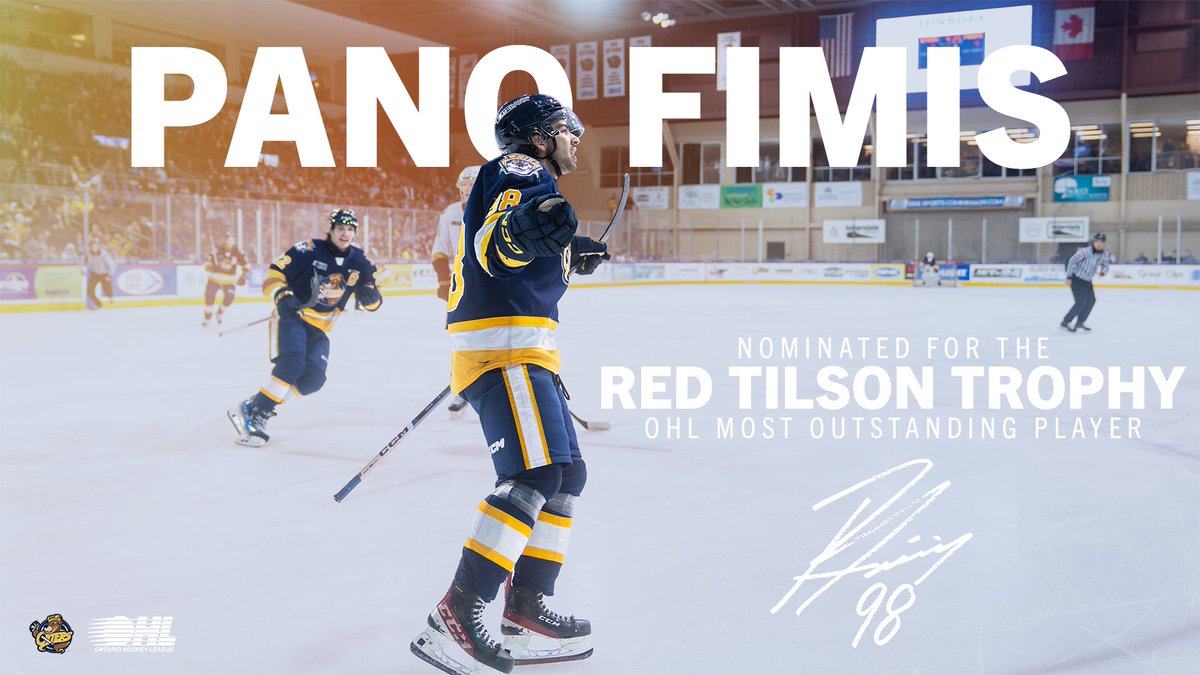 Pano Fimis has been nominated for the Red Tilson Trophy, given to the Most Outstanding Player during the @OHLHockey regular season! chl.ca/ohl-otters/art…