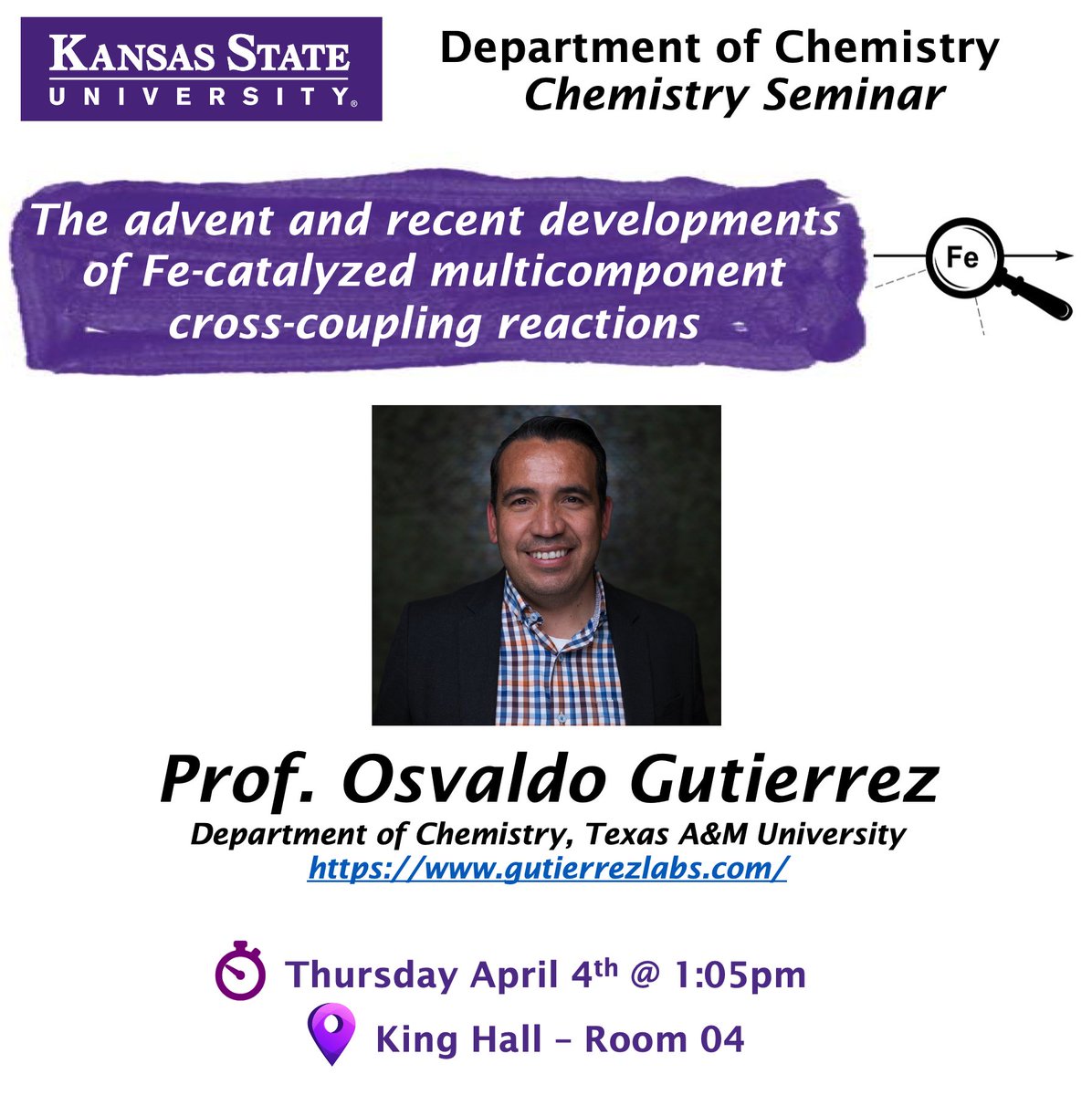 KStateChemistry's tweet image. Our Chemistry Seminar speaker this Thursday is Osvaldo Gutierrez from @TAMUChemistry 

Follow link for abstract:
k-state.edu/today/announce…