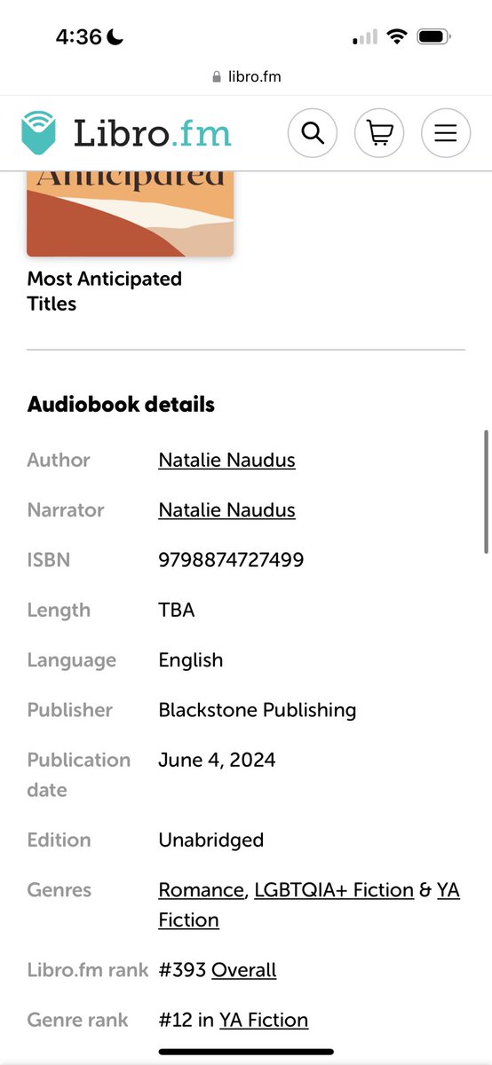 I’m #12 in YA fiction on @librofm ?? Thank you everyone for preordering omg 🥹🥹🥹